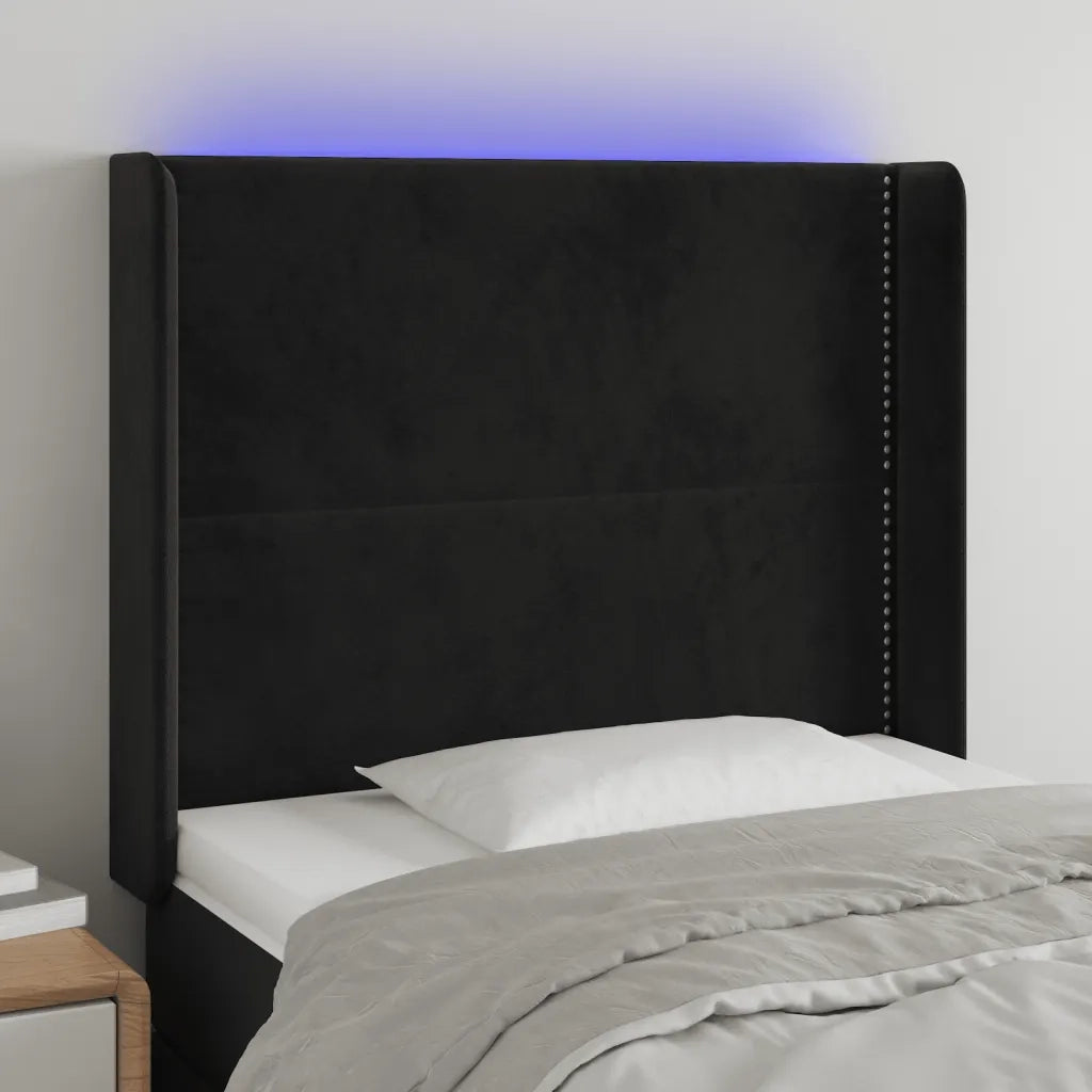 Testiera a LED nero 93x16x118/128 cm in Velluto 3123946
