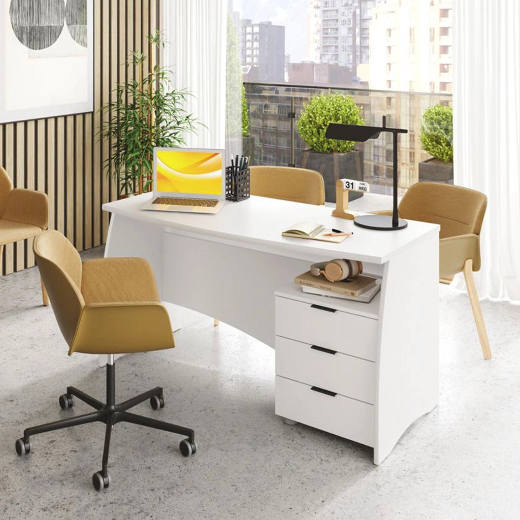 Azziz, Scrivania 3 Cassetti, 136x67x72h cm Bianco Opaco