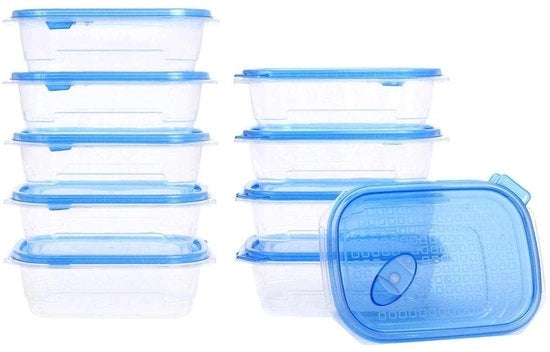 Contenitori Plastici per Cibo, Coperchio Aria Ermetico, 1000 ml, Inerbibile, Adatto per Microonde, Congelatore, Resistenti al Lavastoviglie, Con Apertura del Coperchio, Pacchetto da 10