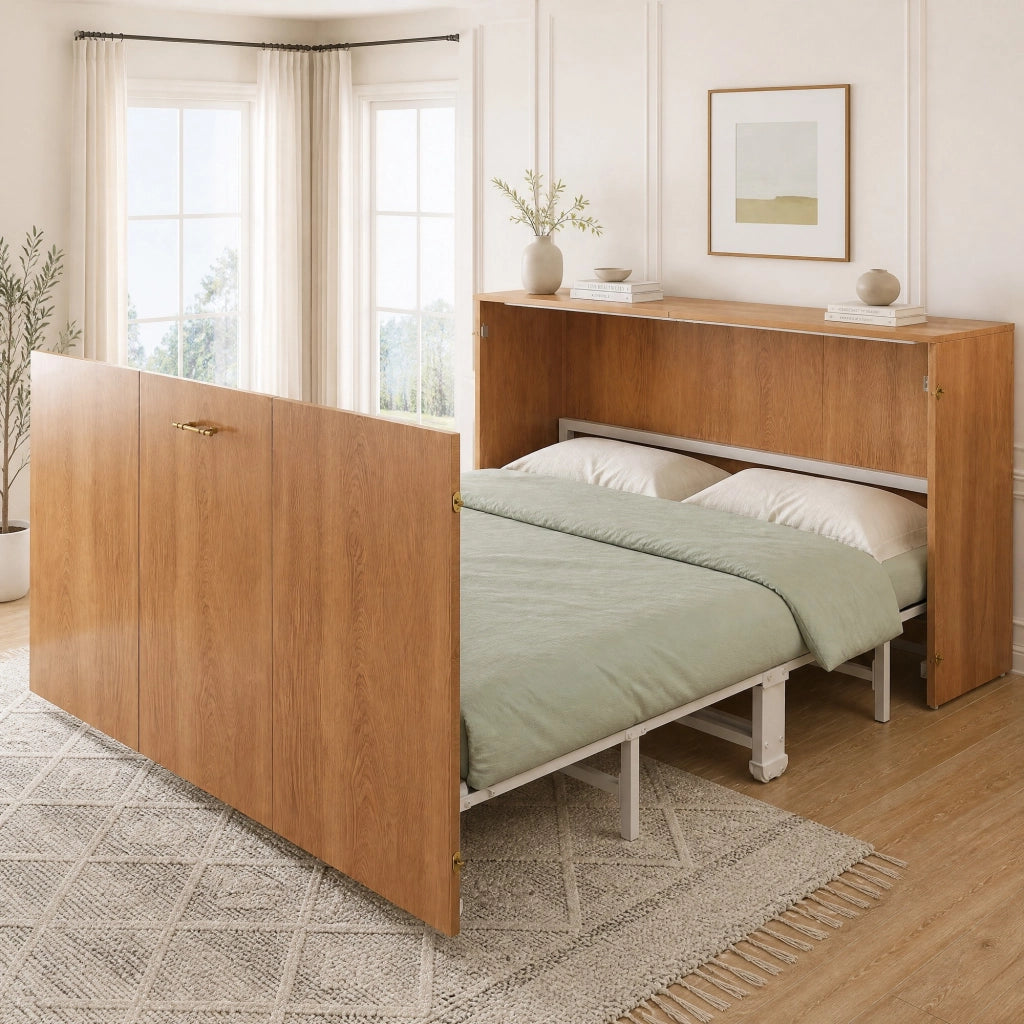 Letto pieghevole a scomparsa 140x200 cm in legno e metallo; colore legno