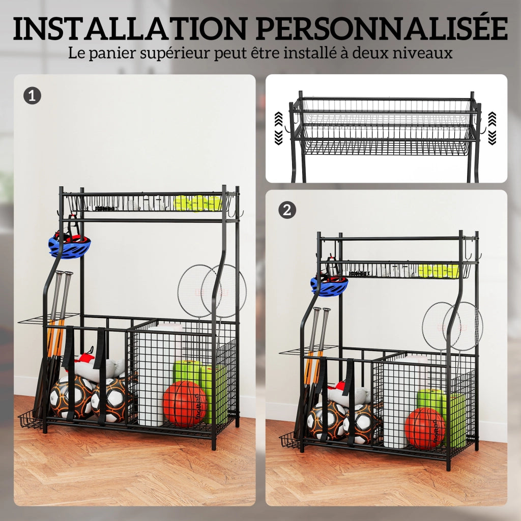 Armadio per attrezzatura sportiva con panieri e ganci amovibili ¨C zephmum ¨C 92x42x109 cm nero