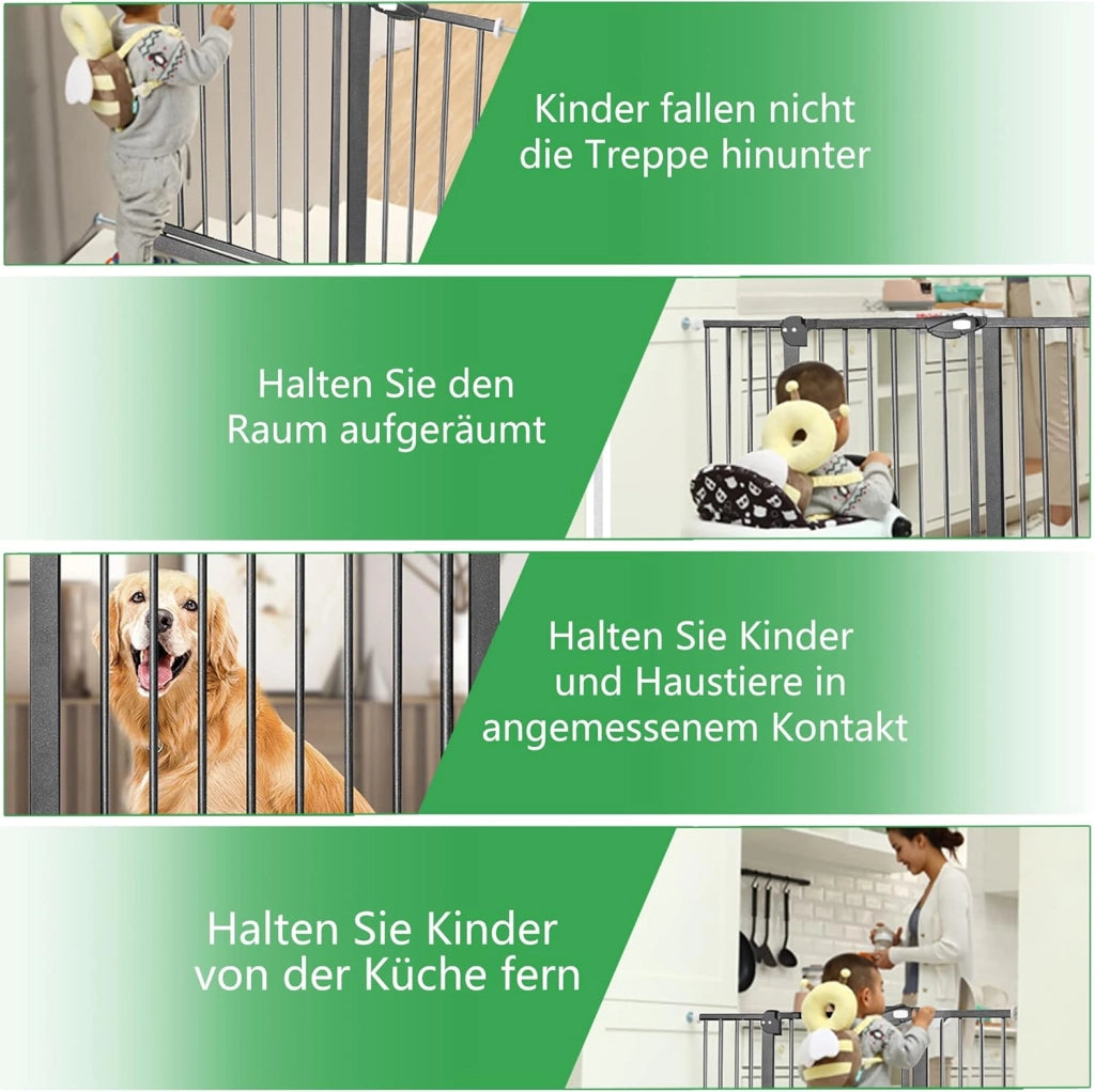 Griglia di protezione per scale, 100 cm, senza foratura, per porte e scale, con chiusura automatica, per bambini, per cani e bambini, per 105-115 cm (nero), WR-(HAG1346D)