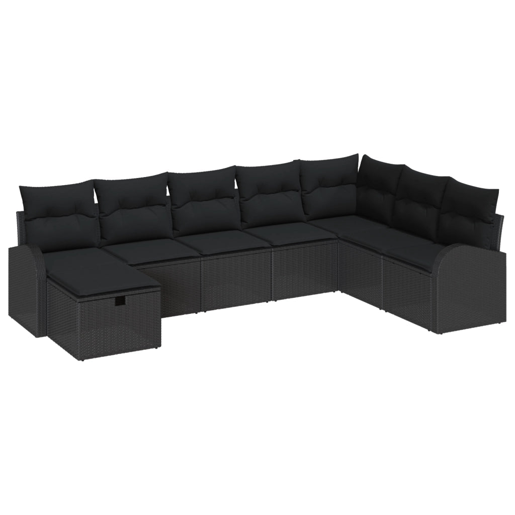 Set di divani da giardino 8 pezzi con cuscini neri in polyrattan