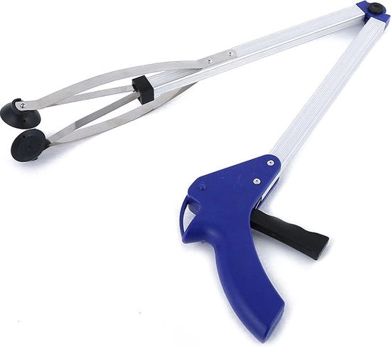 Gancio di raccolta rifiuti - grigio - 80 cm - Manico con funzione antiscivolo e blocco sicurezza - Adatto per anziani e disabili