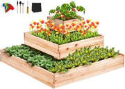 Kit di coltivazione per giardino in legno con cassetta per piante elevata e completa - sistema di drenaggio inclusivo per il piantagione di fiori, verdure e erbe - con kit completo e teli di copertura per semi.