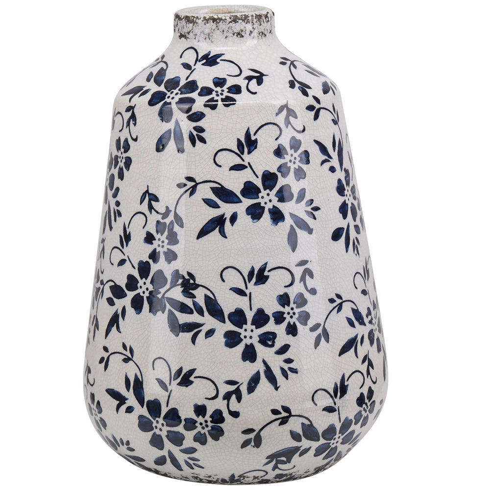 Vaso per fiori in gres porcellanato bianco e blu effetto invecchiato vaso per interni 25 cm