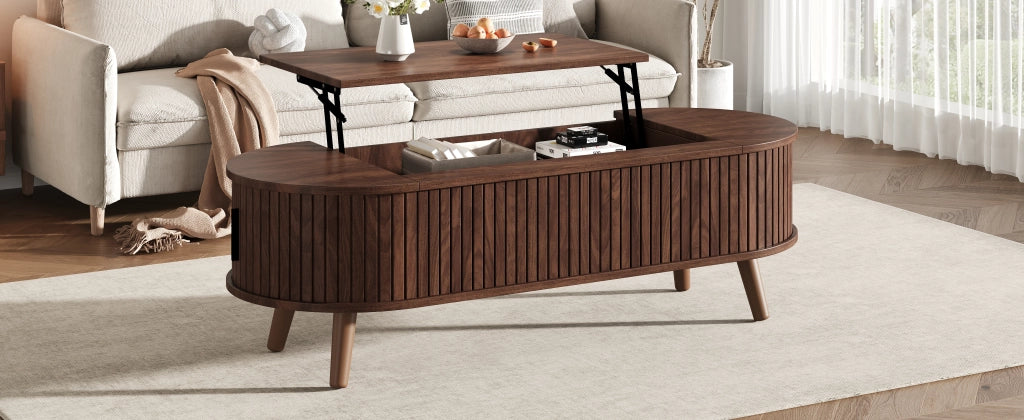 TAVOLO SALOTTO Alzabile 120x50x39,5 cm MDF Noce con vano contenitore
