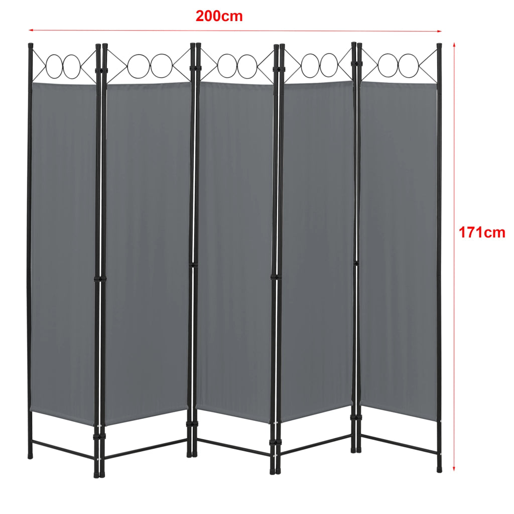 Paravento Pieghevole Saragossa in 5 Pannelli Parete Divisoria 171 x 200 cm - Grigio Scuro [en.casa]