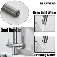 Jana | Raccordo estensibile premium a 3 vie grigio titanio opaco | Rubinetto osmosi da cucina in acciaio inox |. Filtro 3 connessioni ad arco alto