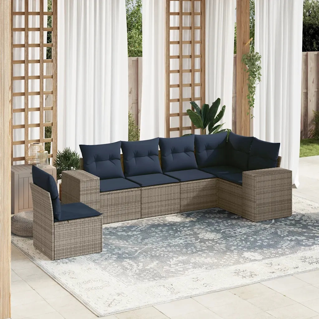 Set Divani da Giardino 6 pz con Cuscini Grigio in Polyrattan 3222630