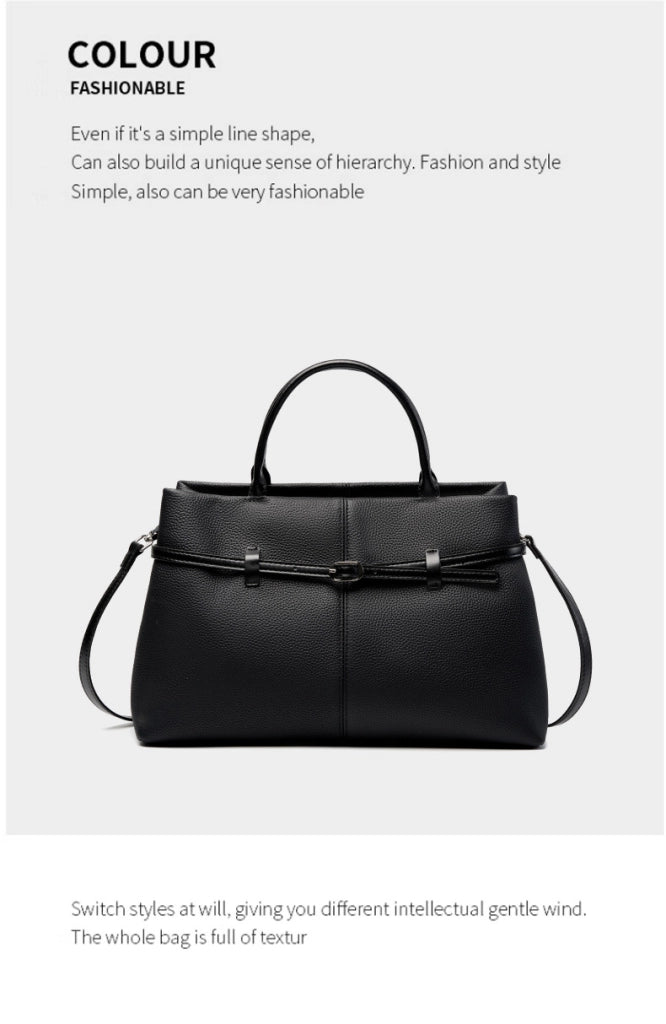 Borsa a mano grande da donna in vera pelle, colore nero, ideale per il tempo libero.