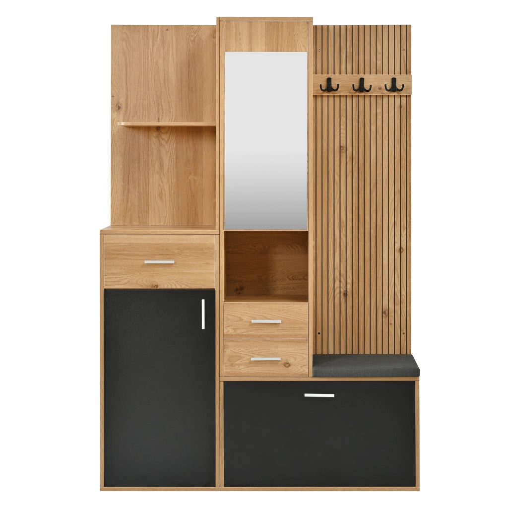 Mobile ingresso con specchio; cassetti e LED - per ingresso - in MDF e truciolare - 120×32×178 cm - nero e naturale