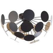 Lampada da Soffitto in Metallo dorato e Nero Emisfero Paralume di Cerchi 2 Lampadine Industriale Art Déco