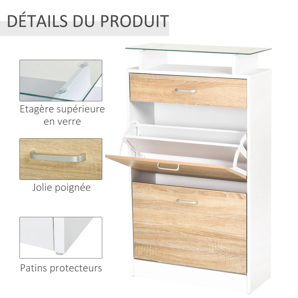 Armadio per Scarpe ¨C zephmum ¨C Legno Quercia Bianco 2 Ante 2 Compartimenti