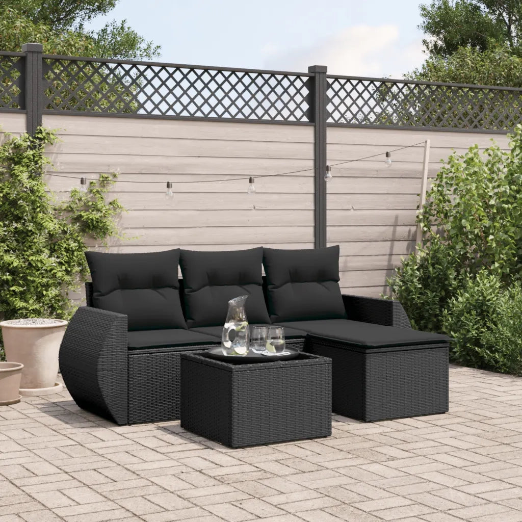 Set Divani da Giardino 5 pz con Cuscini in Polyrattan Nero 3253612