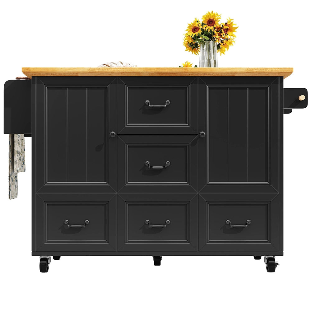 Isola cucina 5 cassetti - Xylo - 120x73x93cm bianco/nero ruote