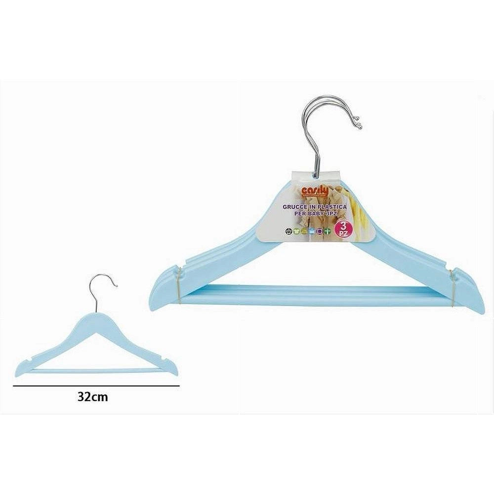 Trade Shop - Set 3 Pz Grucce Stampelle Appendiabiti Vestiti Pantaloni Bambini Azzurro 79311 -