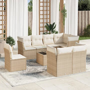 Set Divano da Giardino 9 pz con Cuscini Beige in Polyrattan 3249777