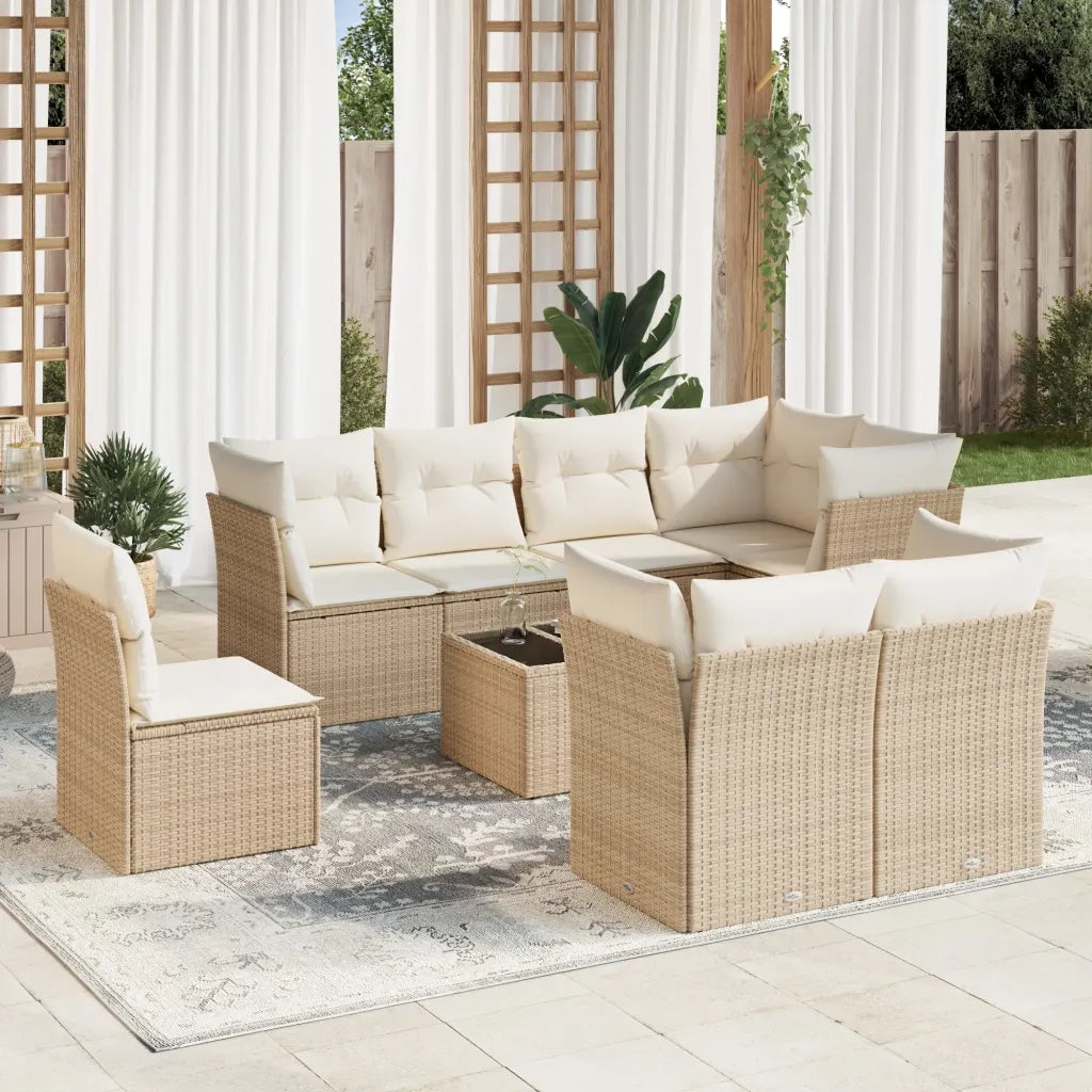 Set Divano da Giardino 9 pz con Cuscini Beige in Polyrattan 3249777
