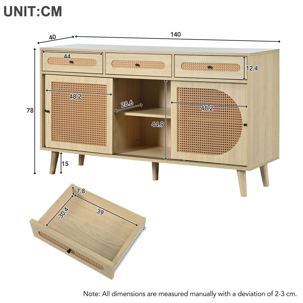 Credenza legno con ante scorrevoli, cassetti e ripiani ¨C MINIMAL ¨C 140 cm