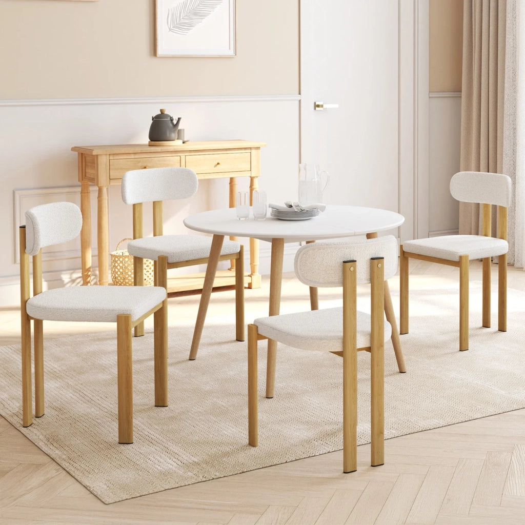 IDMarket - Set di 4 sedie da pranzo ESMA in metallo effetto legno e tessuto bouclette