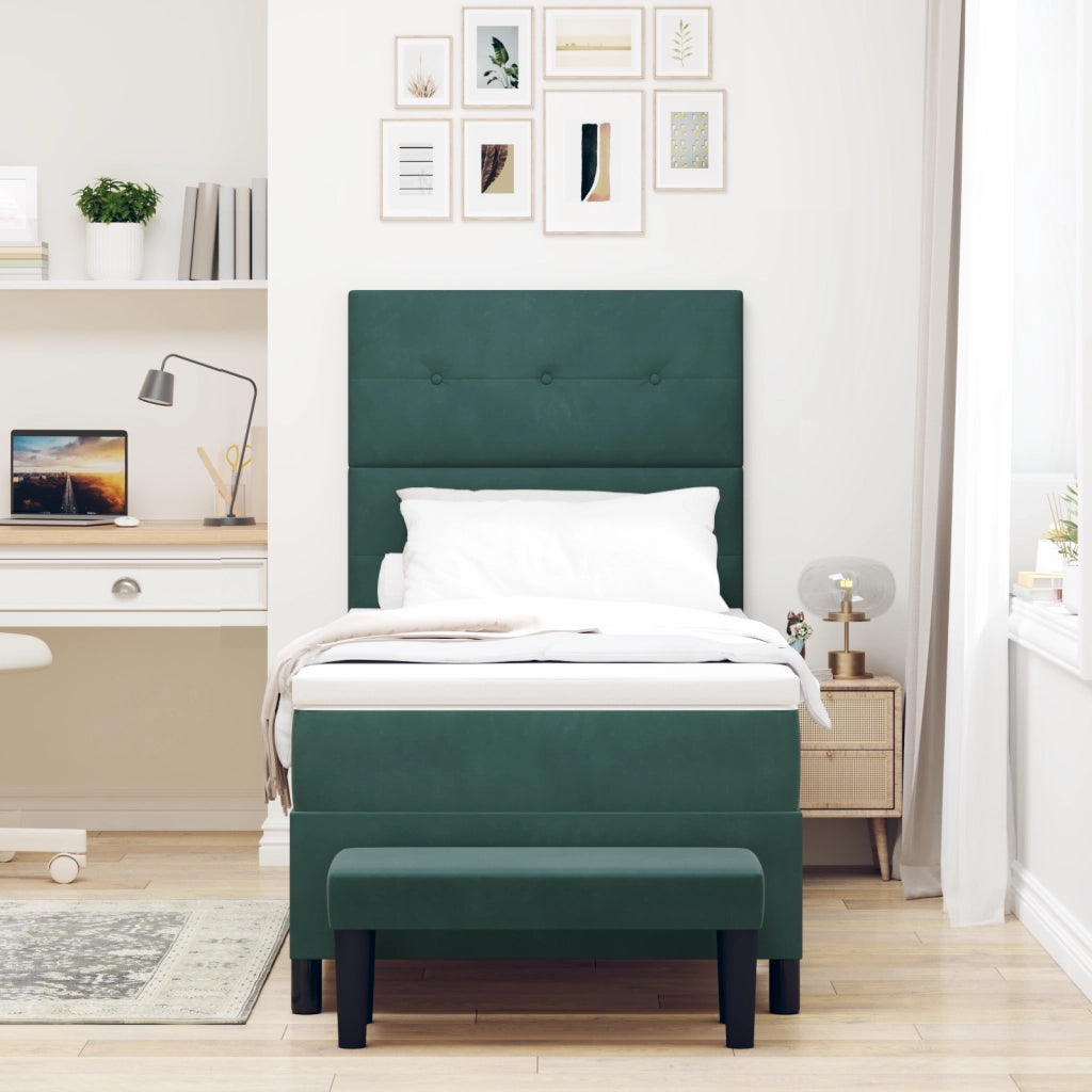 Letto Box Spring con Materasso & Panchina Verde Scuro 90x190 cm Velluto