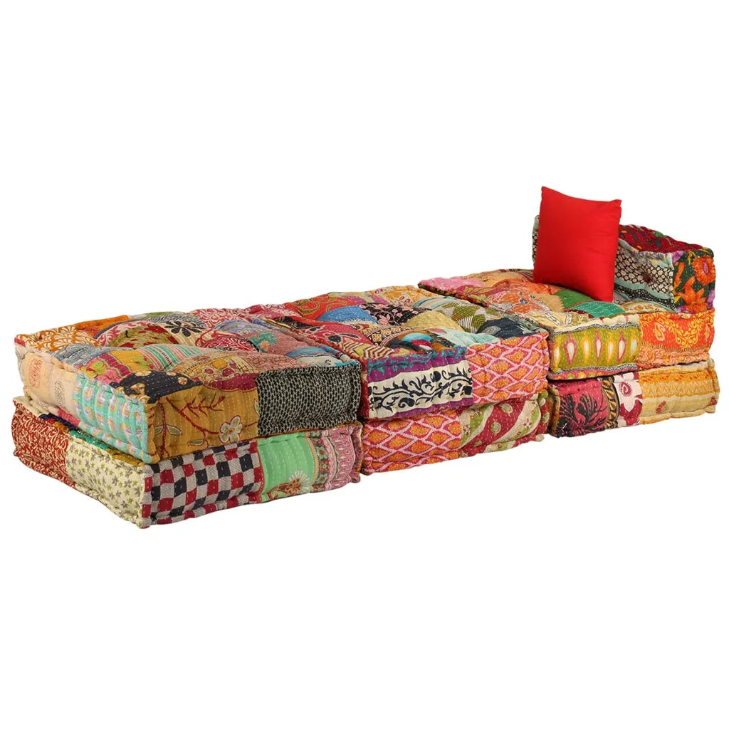 Pouf Modulare a 3 Posti in Tessuto Patchwork