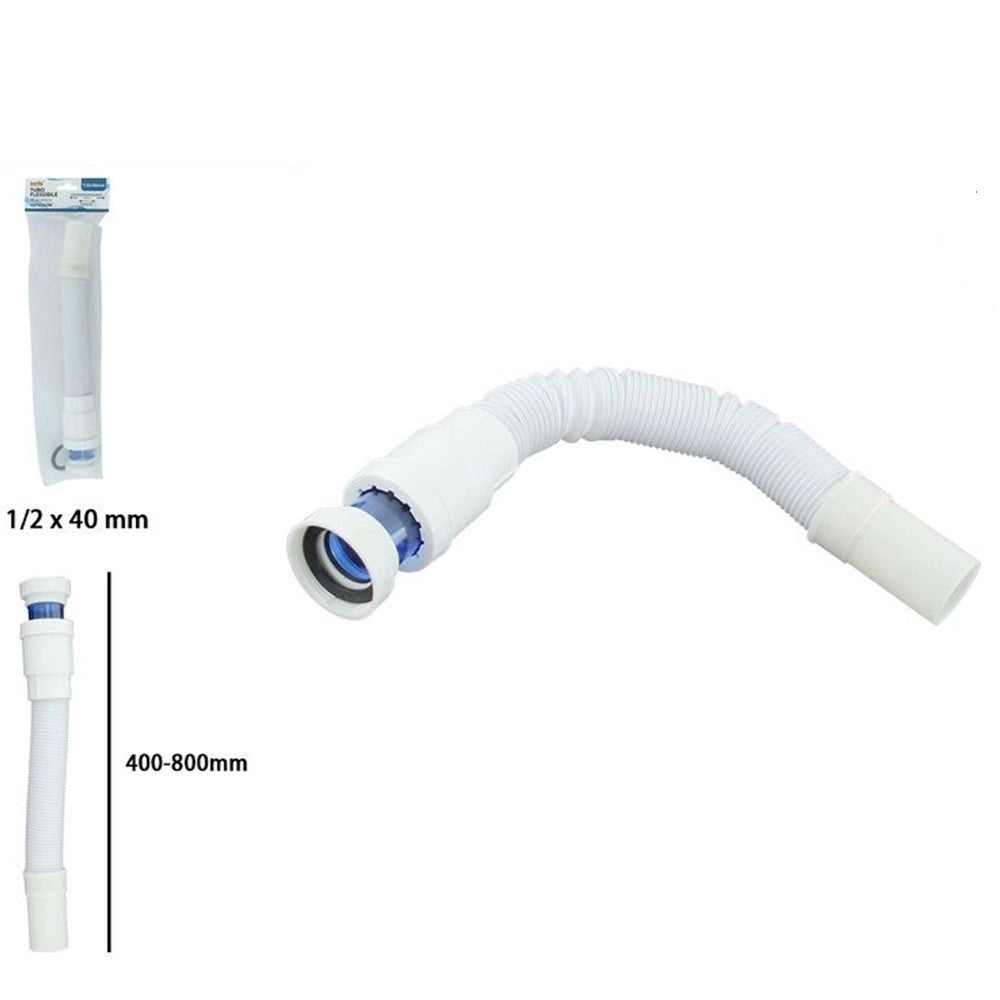 Trade Shop - Canotto Tubo Scarico Flessibile Estensibile Lavabo Lavello 1 1/2 40mm Bianco 10710 -