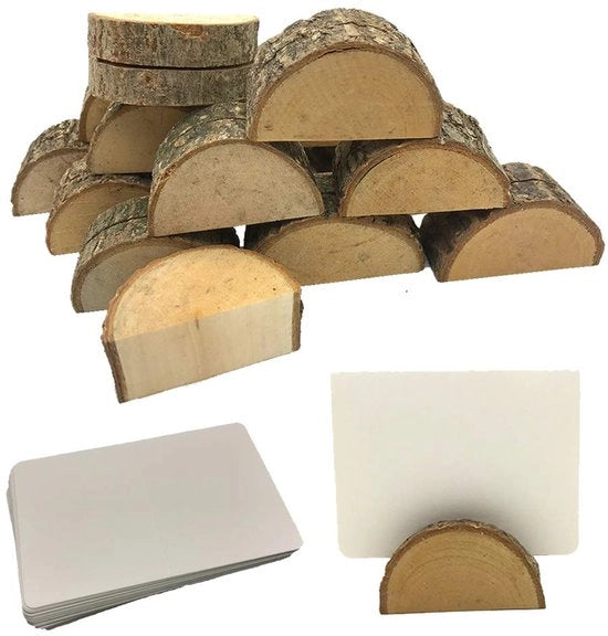 20 pezzi di cartellini in legno per biglietti, cartellini per nome e foto, 30 pezzi di carte in cartone bianco per decorazione di matrimoni o ristoranti