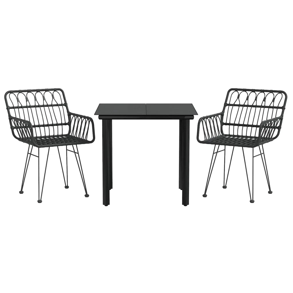 Set da Pranzo da Giardino 3 pz Nero in Polyrattan cod mxl 35572