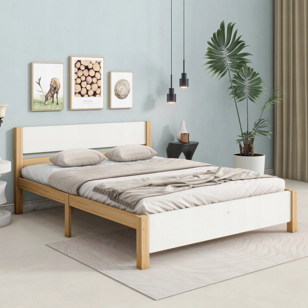 Letto matrimoniale con testiera - Xylo - 140x200 - Bianco e legno