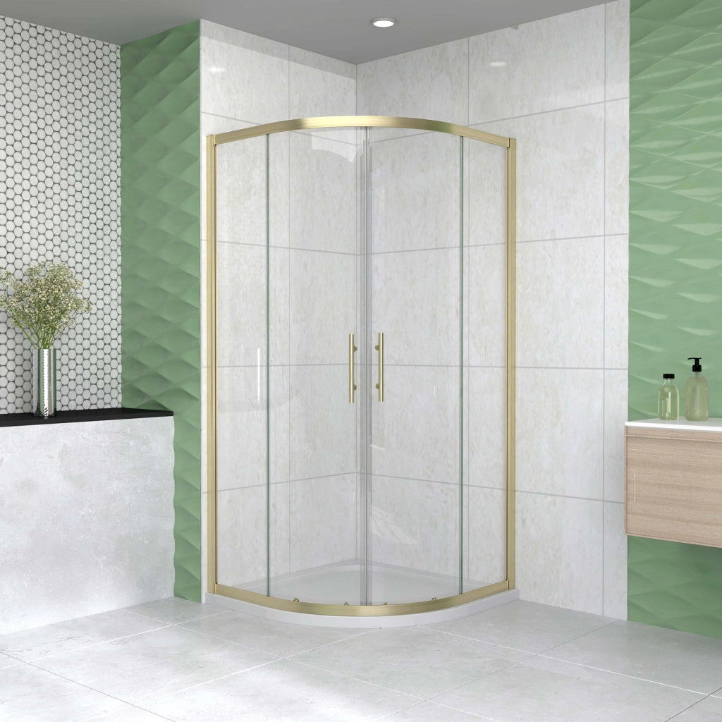 Box Doccia Semicircolare 80X80 cm Porte Scorrevoli Vetro Temperato 6 mm Trasparente Anticalcare Oro Spazzolato 190 cm