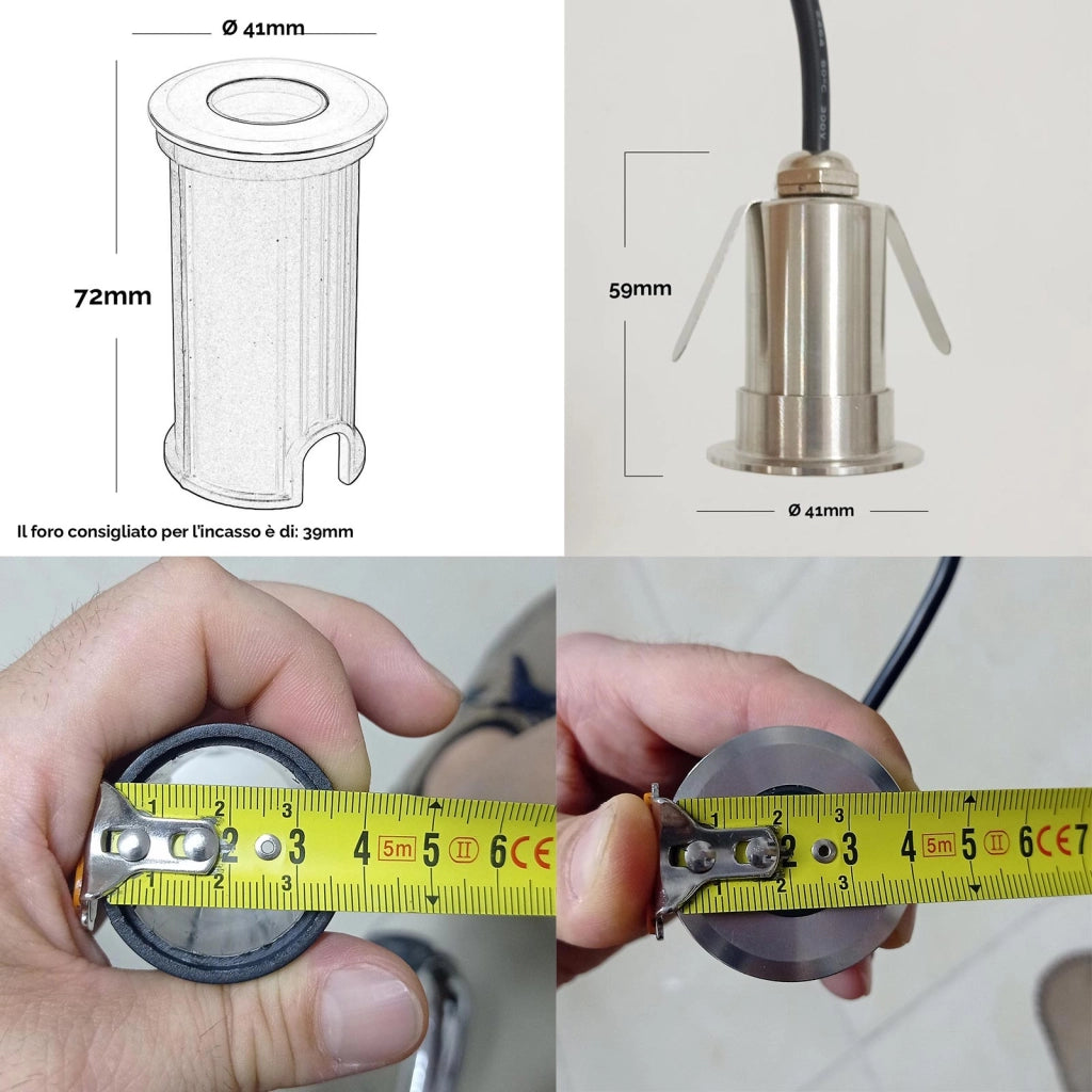 Mini faretto LED RGBW 24V calpestabile IP68 incasso 40mm impermeabile segnapassi 3W RGB 4000K DMX luce colorata piscina