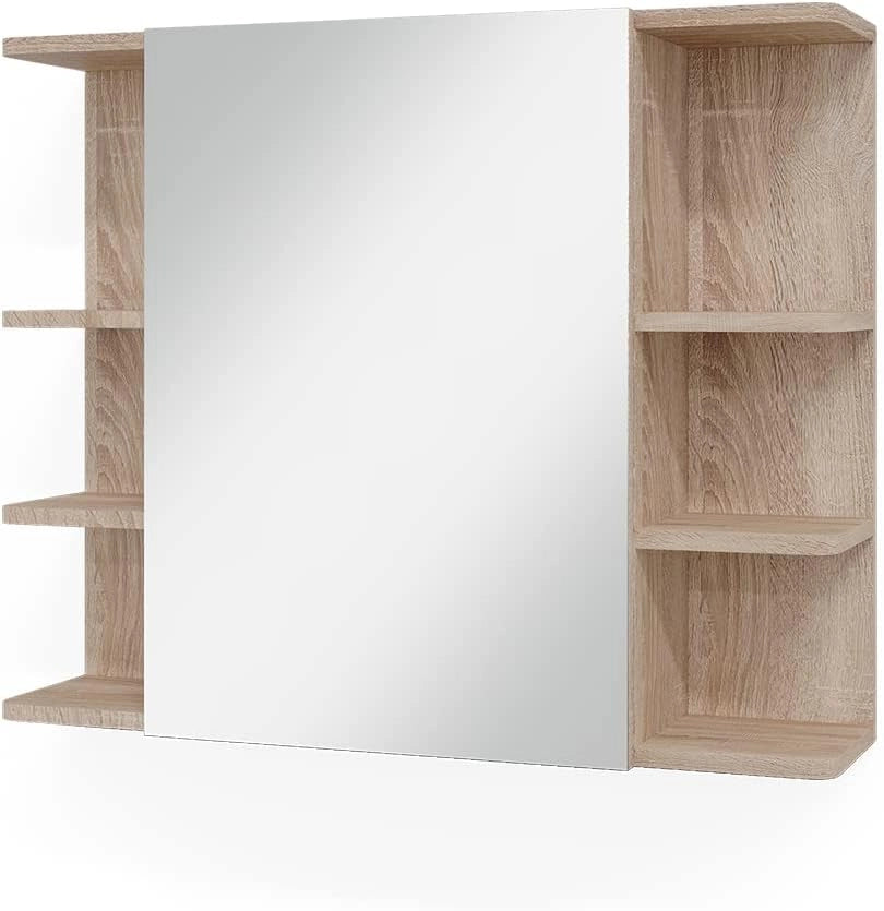 Specchio contenitore bagno Fynn, Sonoma, 79.6 x 64 cm, con specchio e ripiani aperti per montaggio a parete
