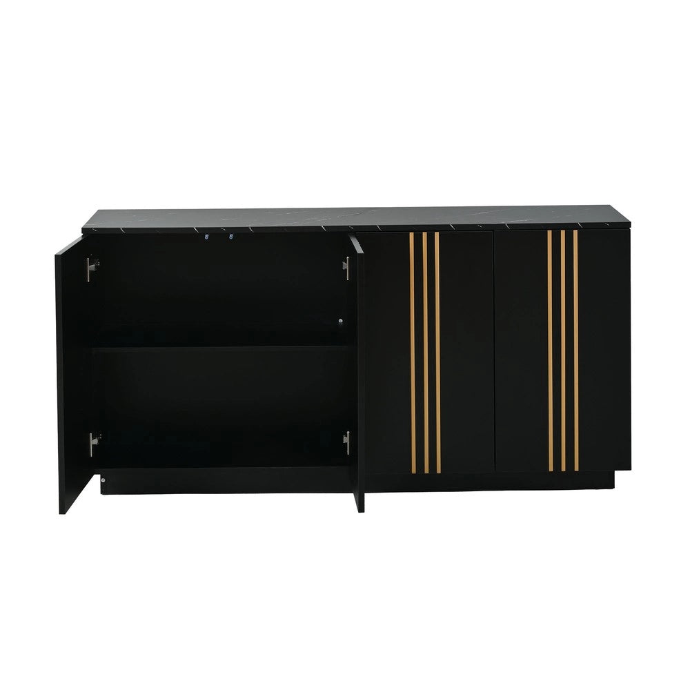 Credenza Soggiorno 4 Ante ¨C Xylo ¨C Nero e Oro, 140x70x35