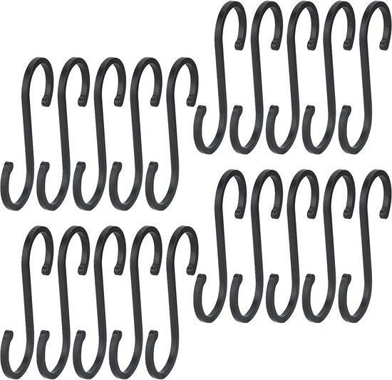 20 pezzi di grappolo a S da 7 cm, nero, grappoli a S, grappoli in alluminio per cucina, grappoli a S a forma di S, carichi pesanti, grappoli metallici, grappoli multifunzionali per appendere jeans, piante e vasi