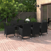 Set da Pranzo per Giardino 9 pz con Cuscini Polyrattan e Vetro cod mxl 41938