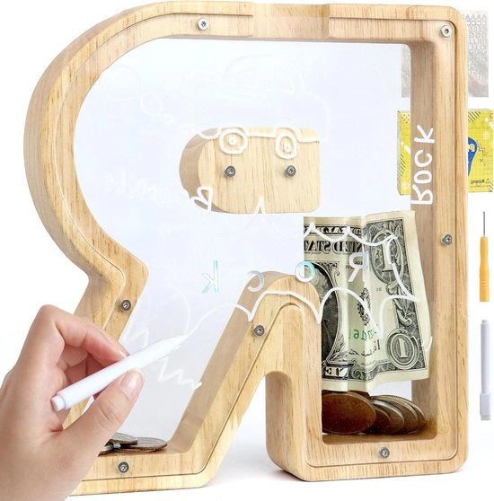 Lettere in legno per bambini - cassettone trasparente per risparmiare - oggetto decorativo per la casa - personalizzabile - regalo di compleanno