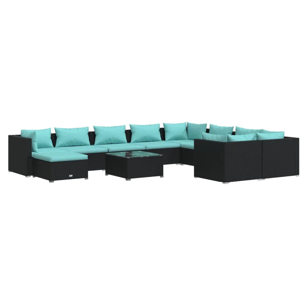 Set Divani da Giardino 11 pz con Cuscini in Polyrattan Nero cod mxl 34591