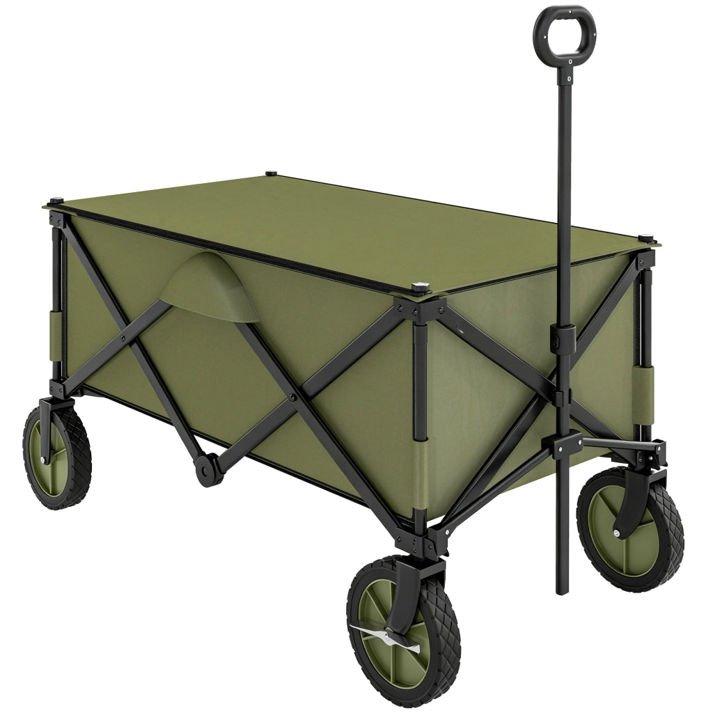 Carrello da Giardino 125L Pieghevole con Maniglia e 5 Sacche, 108x55x93 cm, Verde