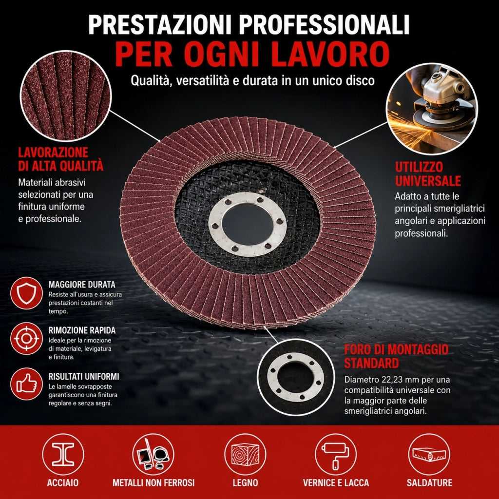 Set 10 Dischi Lamellari Abrasivi 115 mm Grana 40/60/80 80