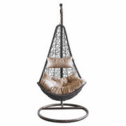 Poltrona Sospesa Da Giardino Con Seduta In Polyrattan Struttura Autoportante In Metallo Cuscino Con Poggiatesta Beige Arredo Outdoor Terrazza Balcone E Veranda 105 X 195 Cm Nero
