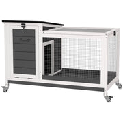 Gabbia per conigli in legno con recinto e ruote ¨C Xylo ¨C grigio scuro 92x52x67 cm