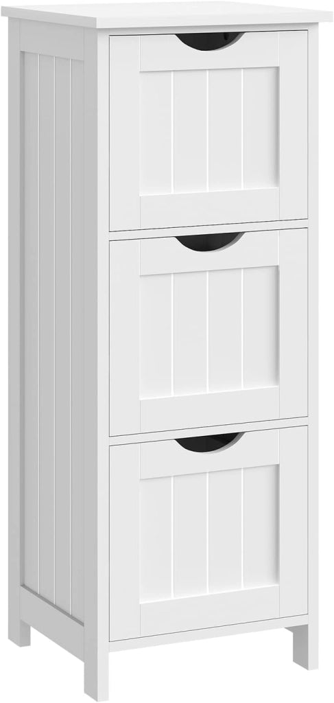 Mobile da Bagno, Mobiletto Bagno Salvaspazio, con 3 Cassetti, 32 x 30 x 81 cm, Armadio Autoportante, per Sala da Pranzo, Cucina, Stile Moderno, Bianco BZS123ws