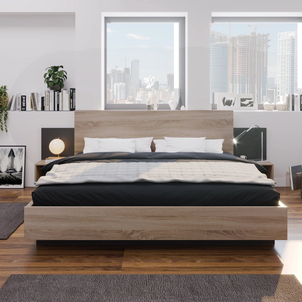 Letto con Cassetti 140×200 cm; Letto Matrimoniale con 4 Cassetti; USB e Tipo C; senza Materasso; Lino; Beige