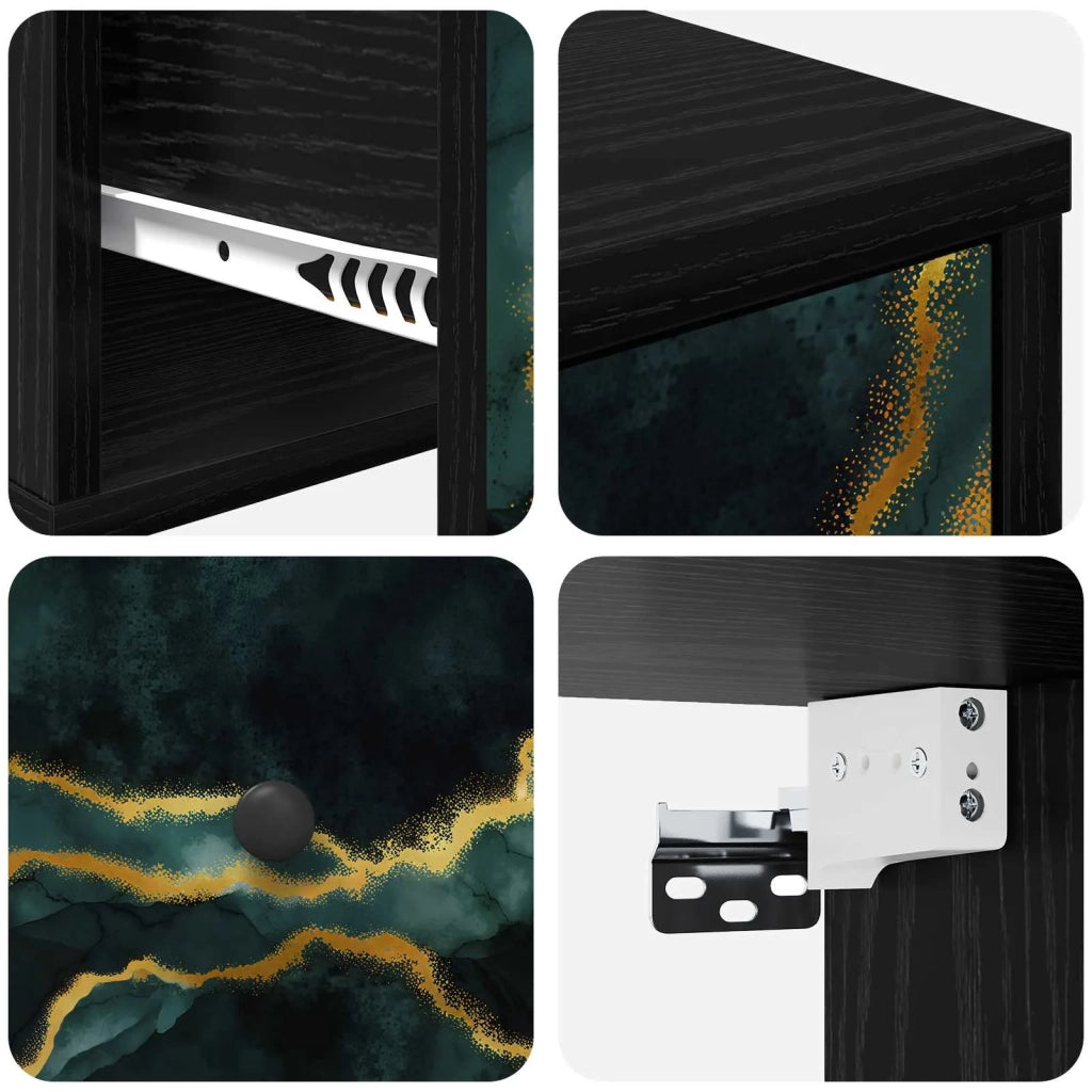 Mobiletto da comodino a parete WIJHE Rovere Nero 8007451