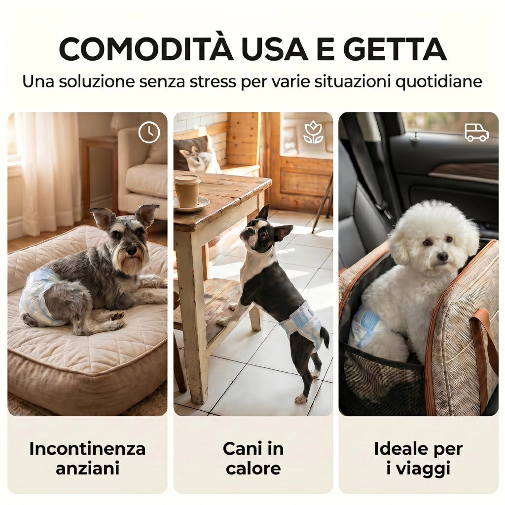 48 pezzi Pannolini per Cani Femmina Taglia M 48x35x1 cm con Fascia Elastica Regolabile Bianco