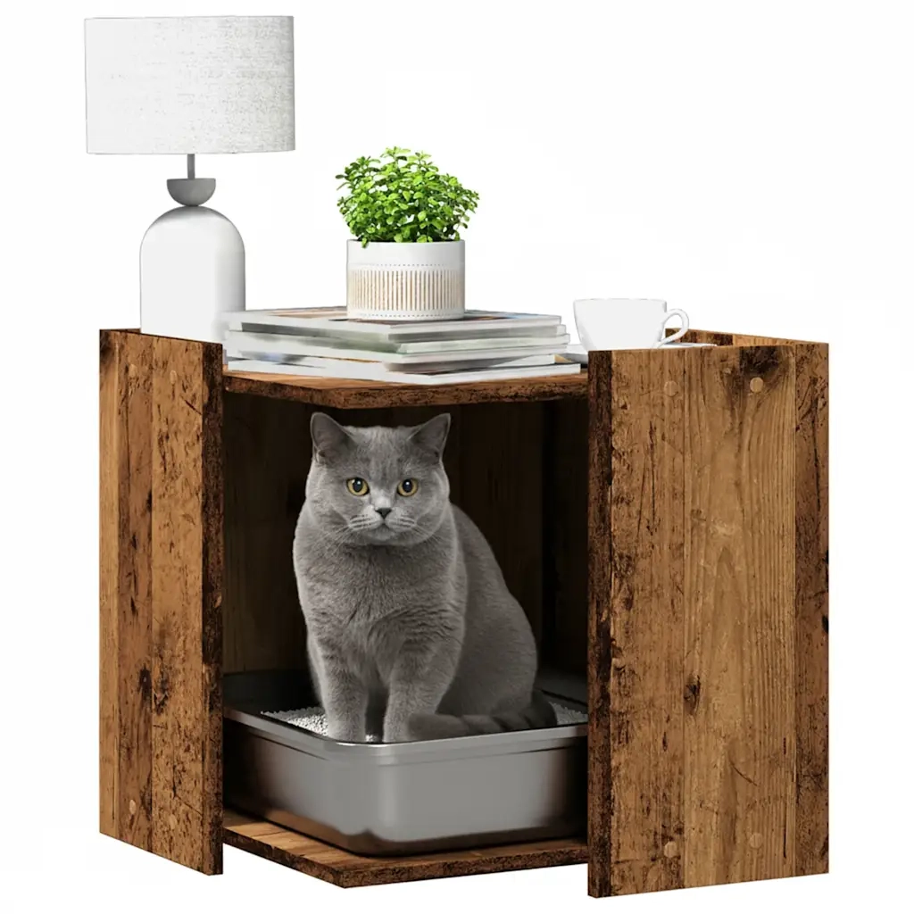 Recinto Lettiera Gatti Legno Vecchio 53x53x51 cm in Truciolato
