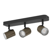 Spot Lineare Moderno Consuma 1 Acciaio Nero Marrone 3 Luci Gu10 Ip44