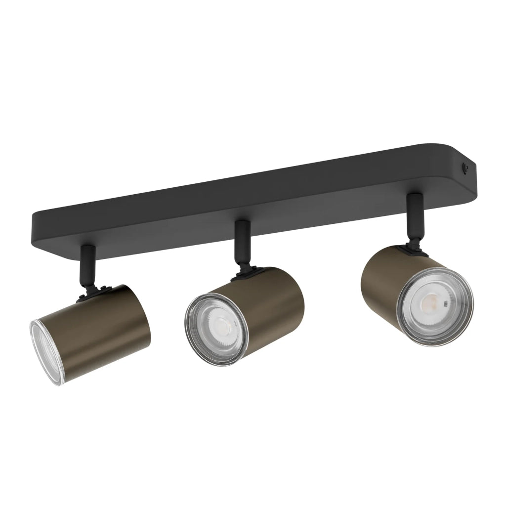Spot Lineare Moderno Consuma 1 Acciaio Nero Marrone 3 Luci Gu10 Ip44